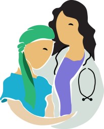 1307966-sketched-red-haired-white-female-doctor-caring-for-a-young-cancer-patient-poster-art-print